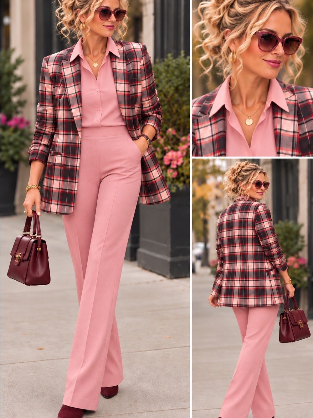 2 torrid Pink and Burgundy Plaid Blazer Jacket